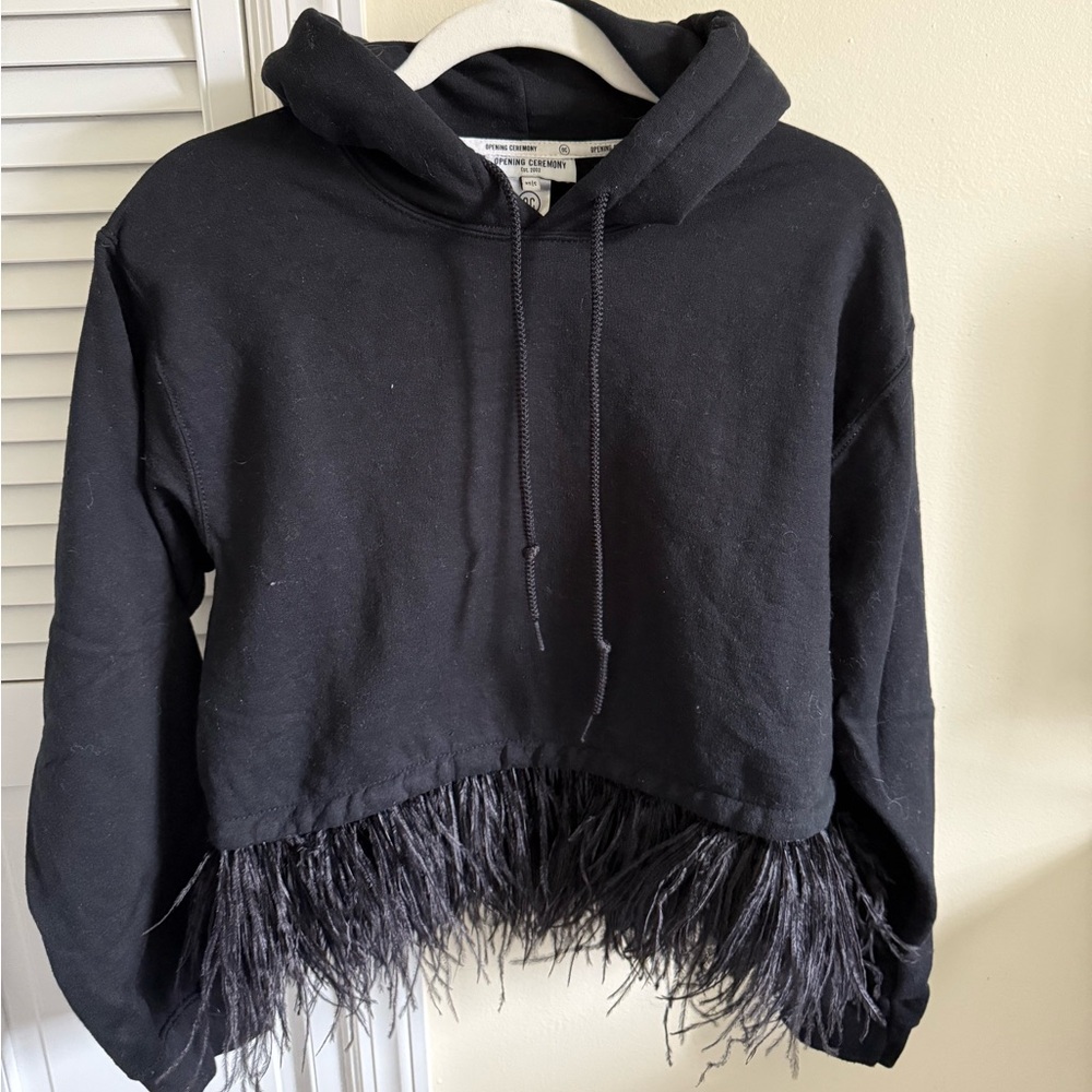 Opening Ceremony cropped detachable feather trim hoodie